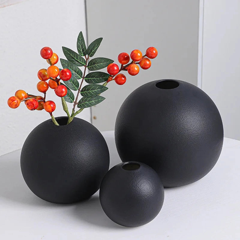 Round Black Vases 3-Piece Set