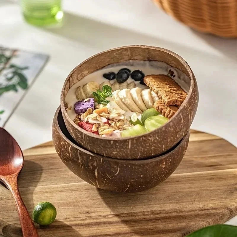 Rustic Coconut Shell Bowl and Spoon Set