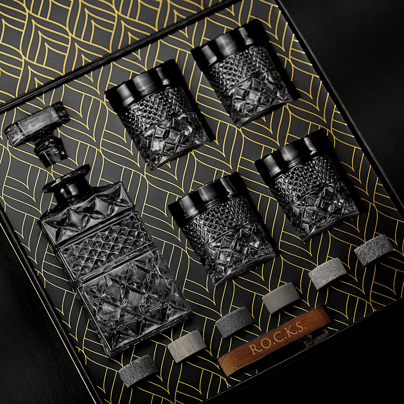 Whiskey Decanter with Glasses & Chilling Stones Gift Set