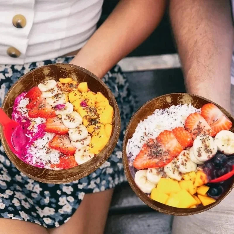 Rustic Coconut Shell Bowl and Spoon Set