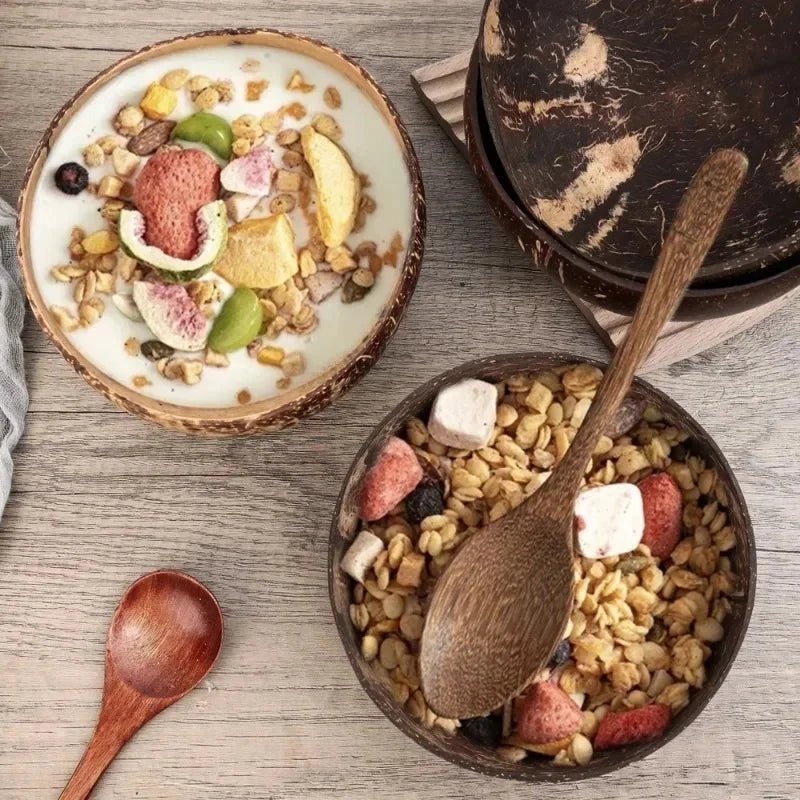 Rustic Coconut Shell Bowl and Spoon Set