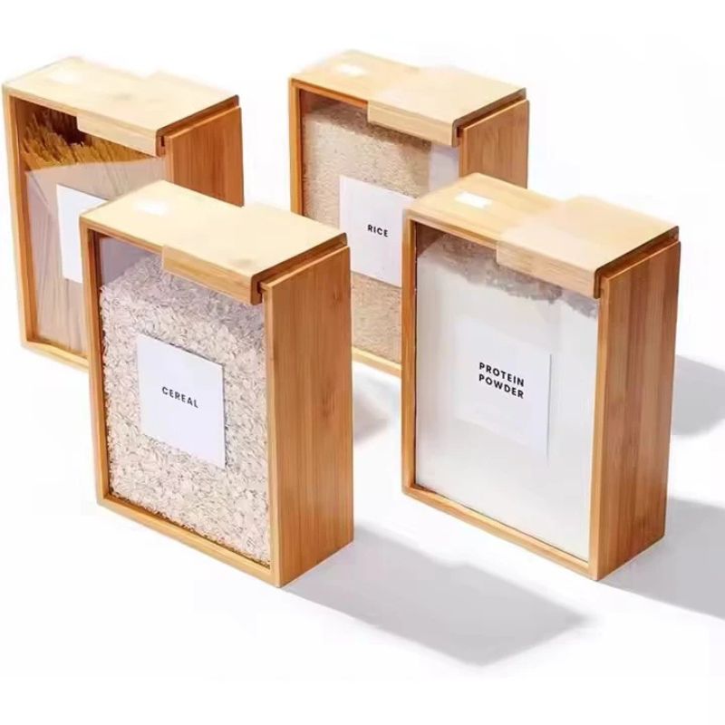 Bamboo Square Pantry Storage Food Containers