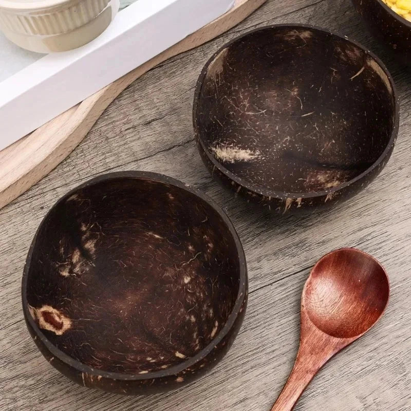 Rustic Coconut Shell Bowl and Spoon Set
